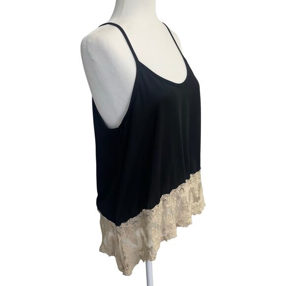 Haute Society Cottage Core Tank Blouse Made in USA  Black Sz M Cream Lace Trim - Picture 1 of 8